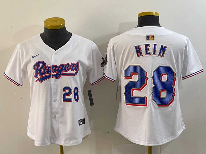 Womens Texas Rangers #28 Jonah Heim Number White 2024 Gold Collection Limited Cool Base Jersey